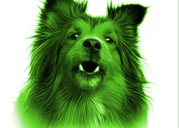Sheltie Greeting Card featuring the painting Green Sheltie Dog Art 0207 - WB by James Ahn
