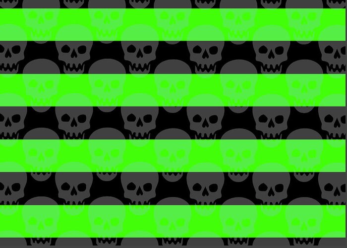 Green Greeting Card featuring the digital art Green Skull Stripes by Roseanne Jones