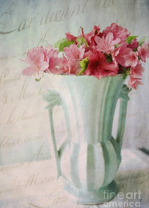 Spring Flowers Greeting Card featuring the photograph Antique Green Vase with Flowers by JBK Photo Art