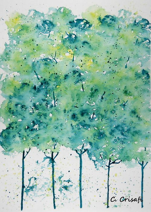 Tree Greeting Card featuring the painting Green Watercolor Trees by Carol Crisafi