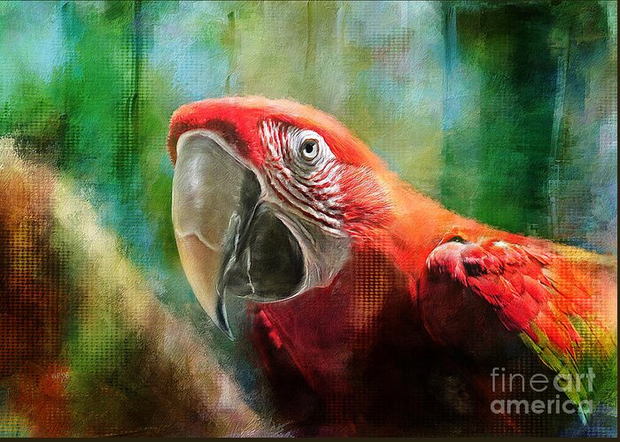 Macaw Greeting Card featuring the digital art Green Winged Macaw by Lois Bryan
