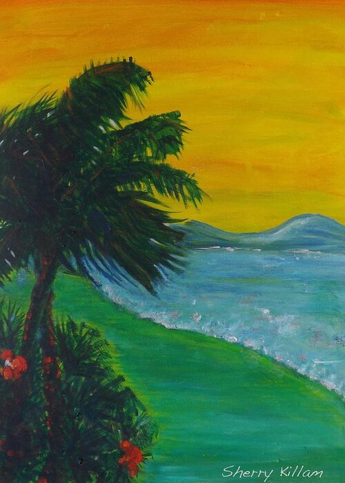 Palm Tree Greeting Card featuring the painting Green Zone by Sherry Killam