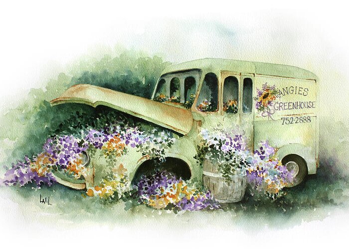 Truck Greeting Card featuring the painting Greenhouse Truck by Lael Rutherford