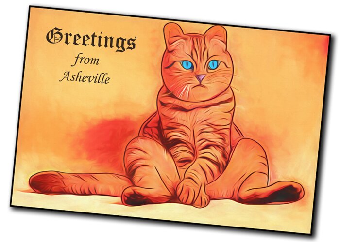 Cat Greeting Card featuring the digital art Greetings from Asheville by John Haldane