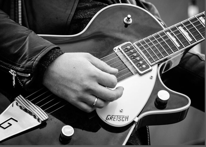 Gretsch Greeting Card featuring the photograph Gretsch guitar during a concert by AM FineArtPrints