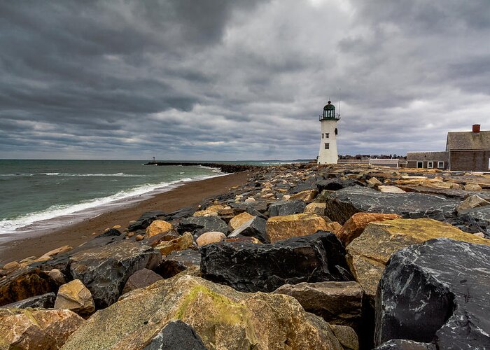 Lighthouse Greeting Card featuring the photograph Grey Day at Scituate Lighthouse by Brian MacLean