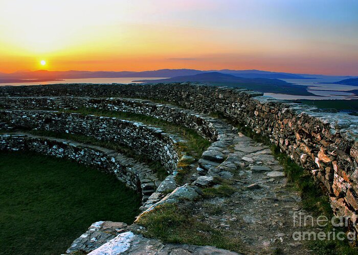 Sunset Greeting Card featuring the photograph Grianan Fort At Dusk by Nina Ficur Feenan