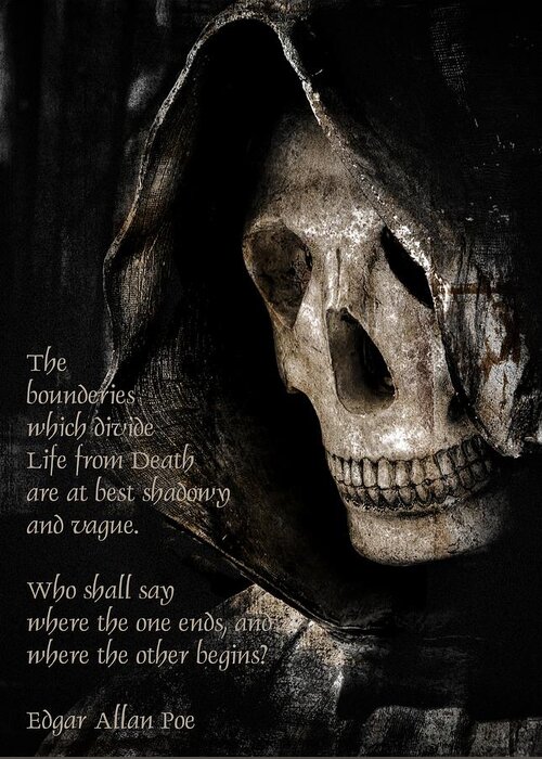 Grim Reaper Greeting Card featuring the digital art Grim Reaper and Edgar Allan Poe by Melissa Bittinger