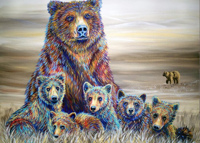 Bear Family Greeting Card featuring the painting Griz Country by Teshia Art