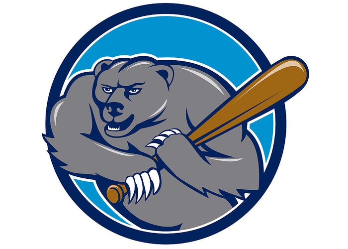 Grizzly Greeting Card featuring the digital art Grizzly Bear Baseball Player Batting Circle Cartoon by Aloysius Patrimonio
