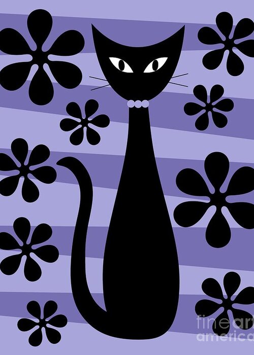 Donna Mibus Greeting Card featuring the digital art Groovy Flowers with Cat Purple and Light Purple by Donna Mibus
