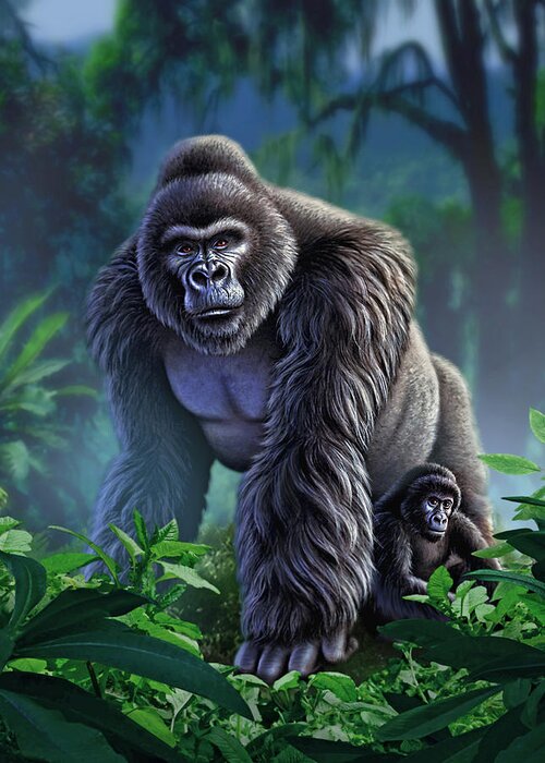 Gorilla Greeting Card featuring the painting Guardian by Jerry LoFaro