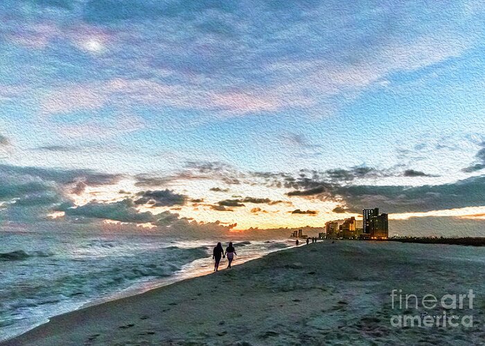 Al Greeting Card featuring the photograph Gulf Shores Beach Sunset Seascape 0272A Digital Painting by Ricardos Creations