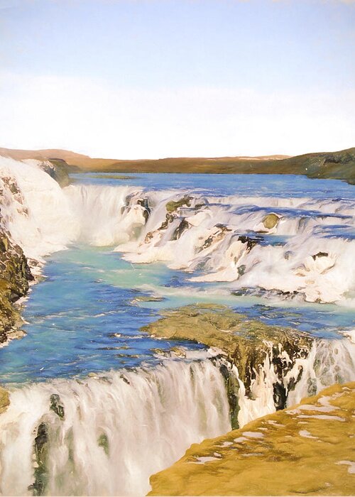 Europe Greeting Card featuring the digital art Gullfoss Waterfalls Pastel 2 by Roy Pedersen