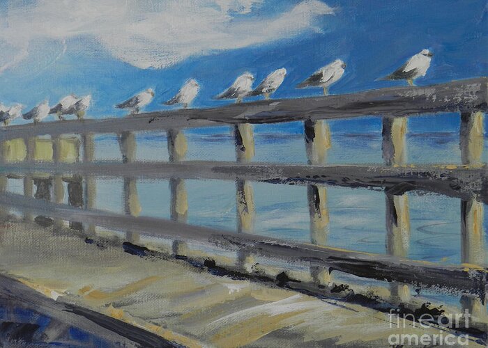 Seaside Greeting Card featuring the painting Gulls in Line by Deborah Ferree