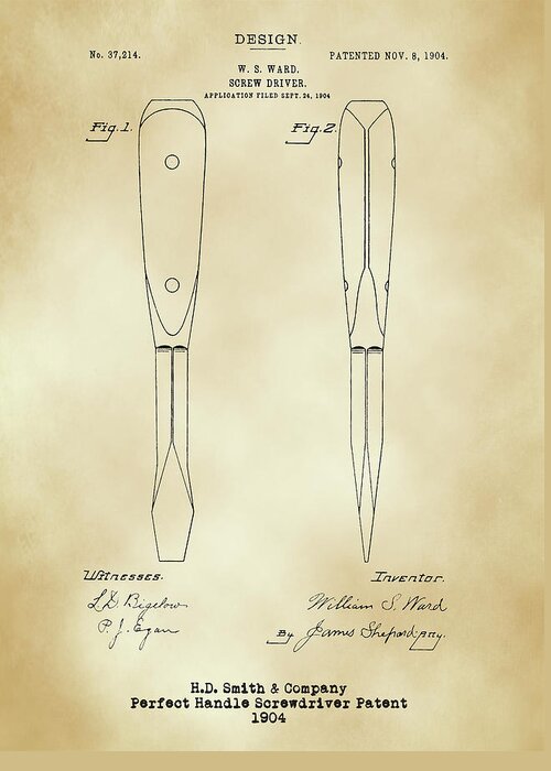 H D Smith Greeting Card featuring the digital art H. D. Smith Perfect Handle Screwdriver Patent Parchment by David Smith