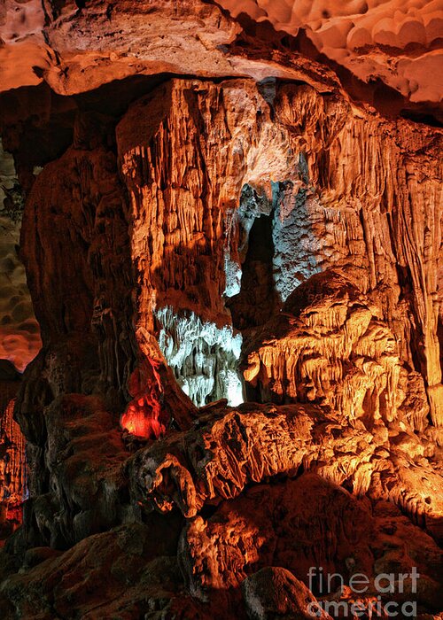 Hang Sung Sot Limestone Cave Greeting Card featuring the photograph Ha Long Bay Cave I by Chuck Kuhn