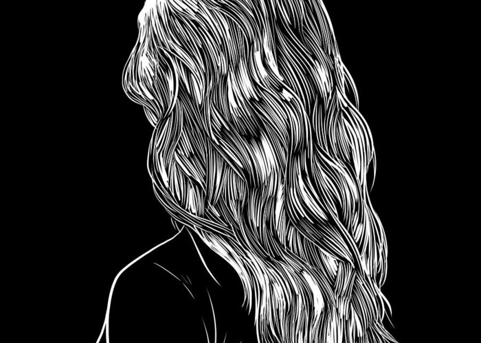 Hair Greeting Card featuring the drawing Hair in Black by Giuseppe Cristiano