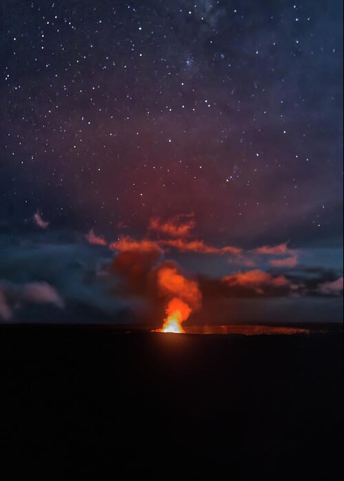 Halemaumau Crater Greeting Card featuring the photograph Halemaumau Crater at Night by Susan Rissi Tregoning