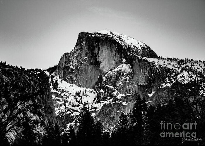 Landscape Greeting Card featuring the photograph Half Dome Aglow, Black and White by Adam Morsa
