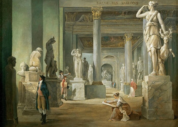 Hubert Robert Greeting Card featuring the painting Hall of Seasons at the Louvre by Hubert Robert