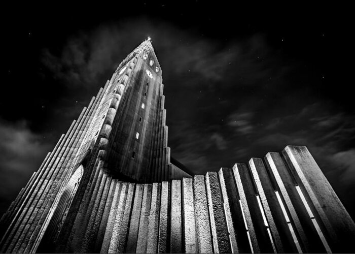 Architecture Greeting Card featuring the photograph Hallgrimskirkja - Reykjavik, Iceland - Architecture photography by Giuseppe Milo