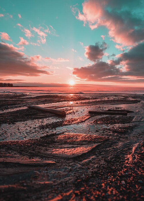 Sunset Greeting Card featuring the photograph Hamburg Beach Sunset by Dave Niedbala