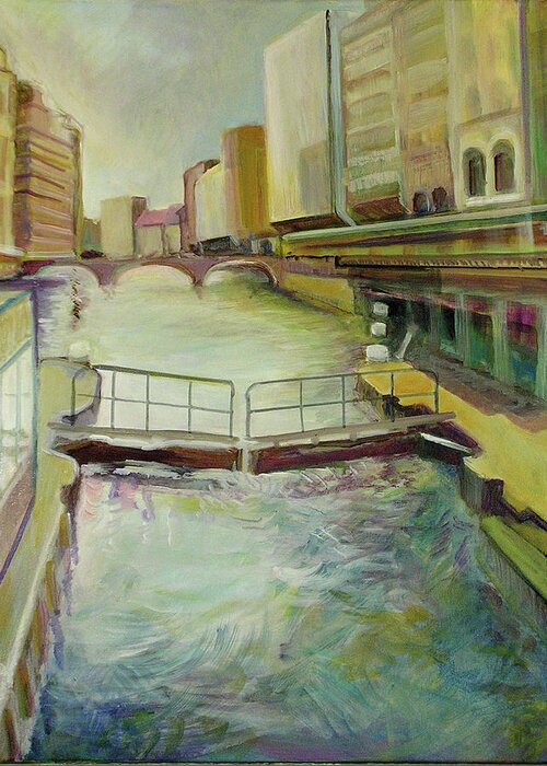 Canal Greeting Card featuring the painting Hamburgh - a canal by Jean-Marc Robert