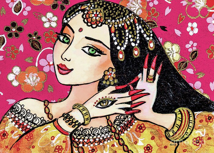 Indian Woman Greeting Card featuring the painting Hamsa Dance by Eva Campbell