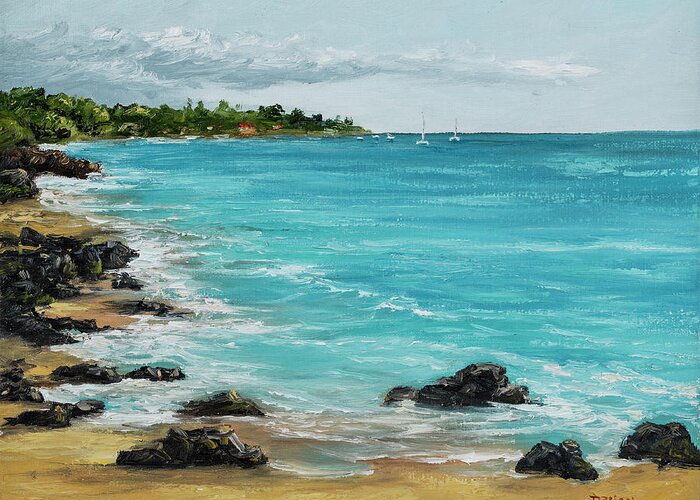 Landscape Greeting Card featuring the painting Hanakao'o Beach by Darice Machel McGuire