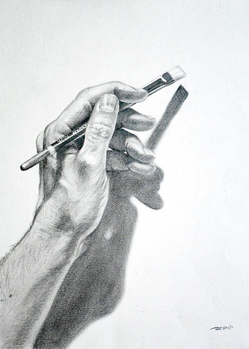 Arm Greeting Card featuring the drawing Hand Holding Brush by Christopher Reid