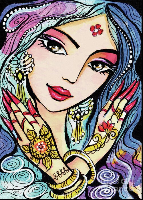 Indian Woman Greeting Card featuring the painting Hands of India by Eva Campbell