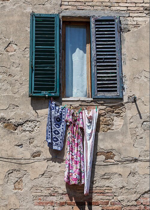 Brunello Di Montalcino Greeting Card featuring the painting Hanging Clothes of Tuscany by David Letts