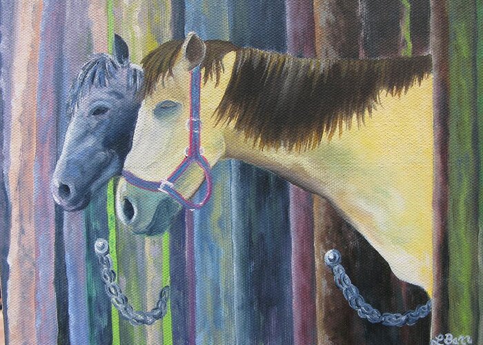 Horses Greeting Card featuring the painting Hanging Out by Lisa Barr