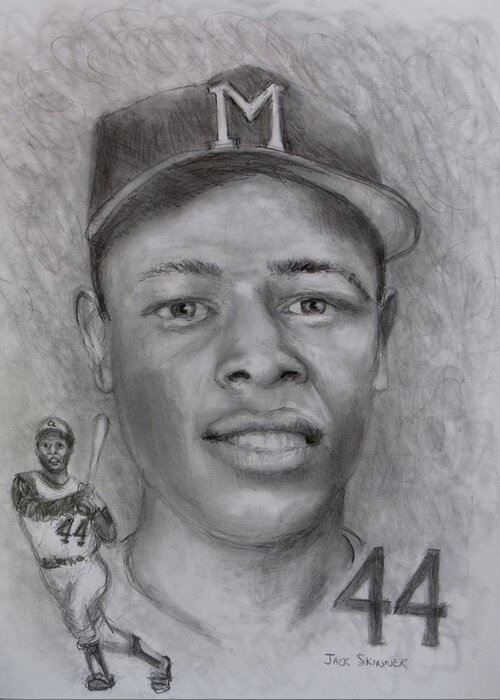 Hank Aaron Greeting Card featuring the drawing Hank by Jack Skinner