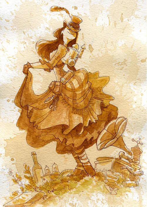 Steampunk Greeting Card featuring the painting Happiness by Brian Kesinger