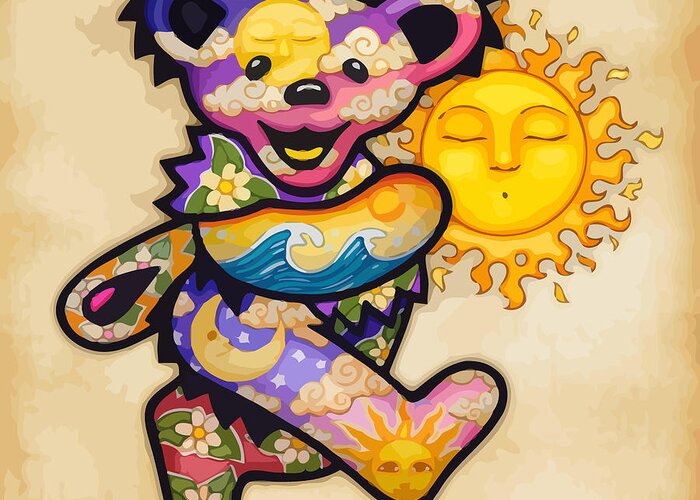 Grateful Dead Greeting Card featuring the digital art Happy Bear and Sun by The Bear