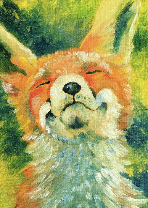 Fox Greeting Card featuring the painting Happy Fox by AnneMarie Welsh