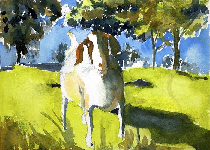  Greeting Card featuring the painting Happy Goat by Kathleen Barnes
