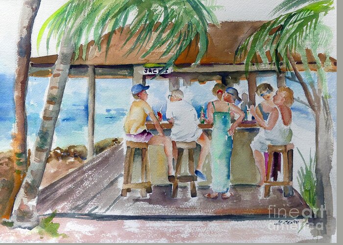 Bar Greeting Card featuring the painting Jack's Happy Hour by Mafalda Cento