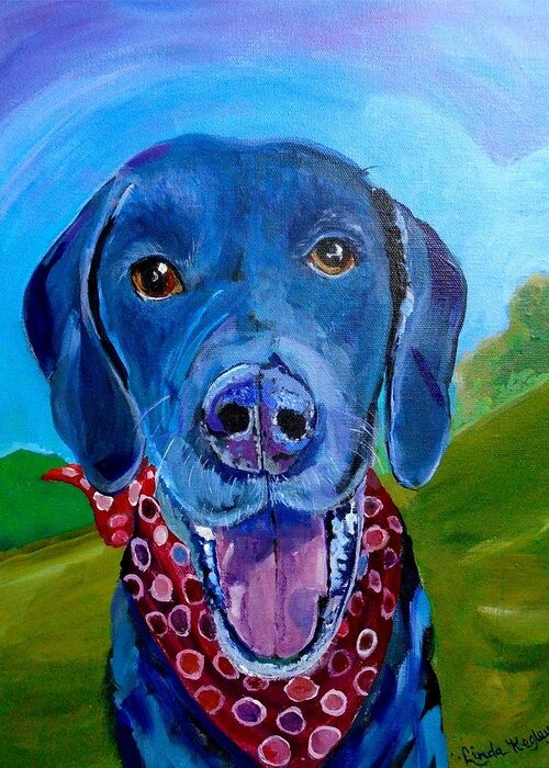 Pet Portrait Greeting Card featuring the painting Happy Lab by Linda Kegley