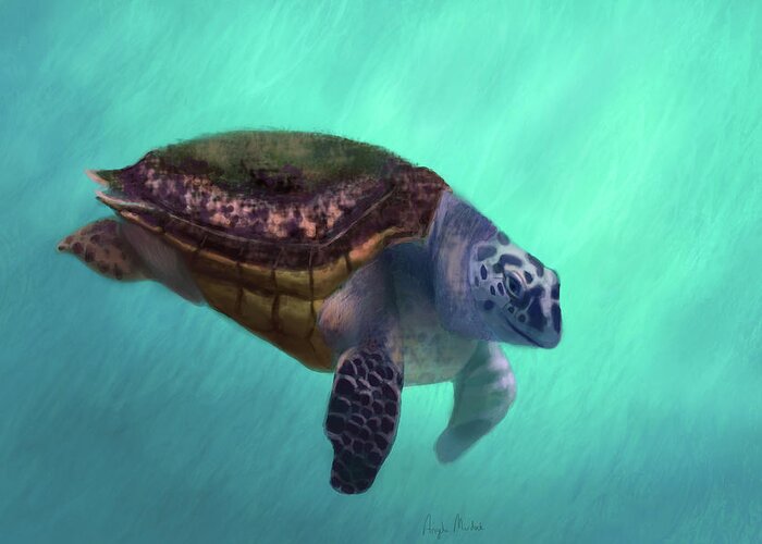 Turtle Greeting Card featuring the digital art Happy Turtle by Angela Murdock