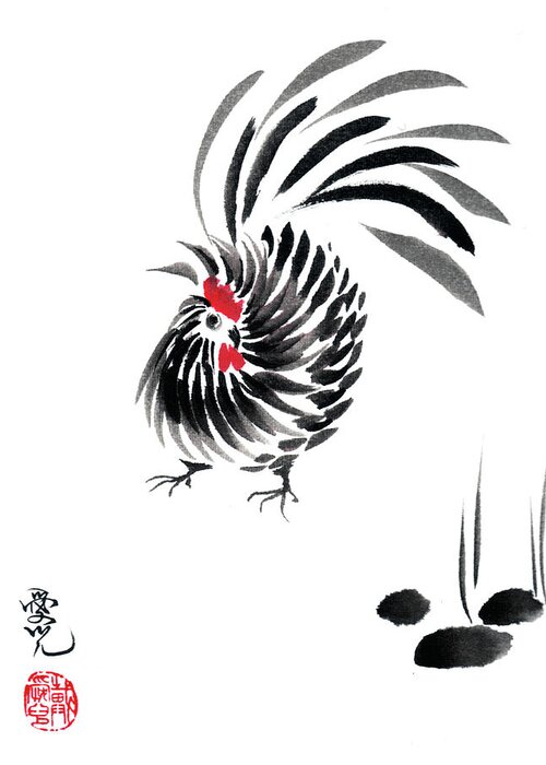 Chinese New Year Greeting Card featuring the painting Happy Year of the Rooster by Oiyee At Oystudio