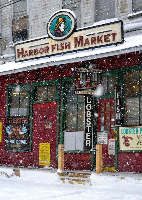 Snow Greeting Card featuring the photograph Harbor Fish Market by Colleen Phaedra