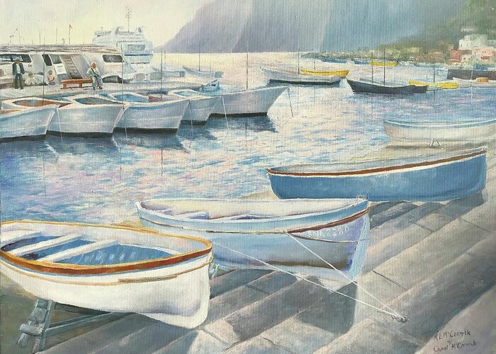 Capri Greeting Card featuring the painting Harbor of Capri by ML McCormick