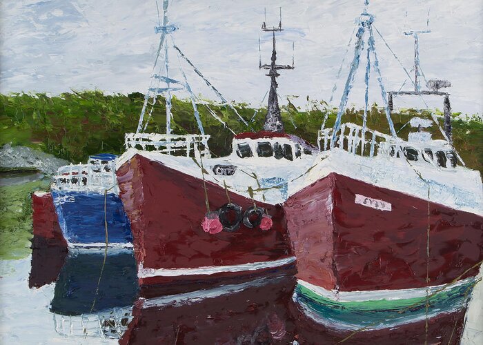 Boats Greeting Card featuring the painting Harbored by Nick Ferszt