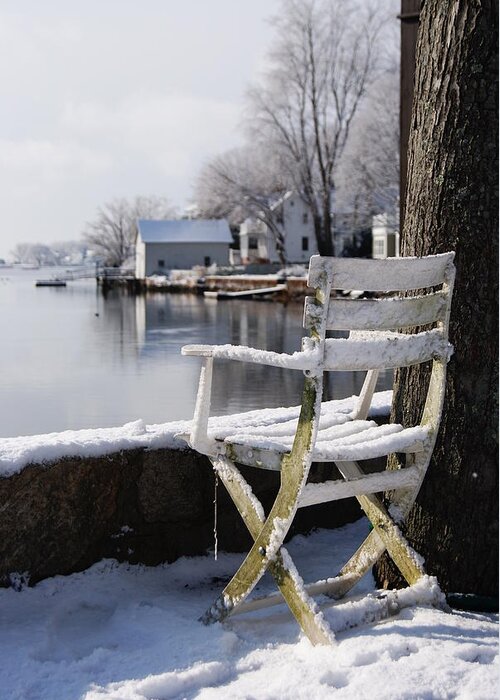 Chair Greeting Card featuring the photograph Harborside View by Margie Avellino