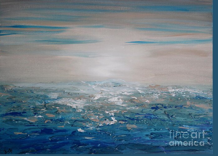 Blue Greeting Card featuring the painting Harbour by Preethi Mathialagan