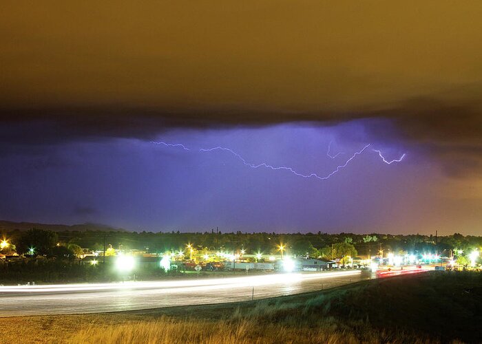 287 Greeting Card featuring the photograph Hard Rain Lightning Thunderstorm over Loveland Colorado by James BO Insogna