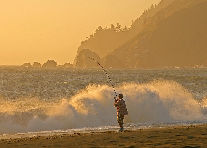 California Greeting Card featuring the photograph Hardy fisherman on the California coast by Ulrich Burkhalter